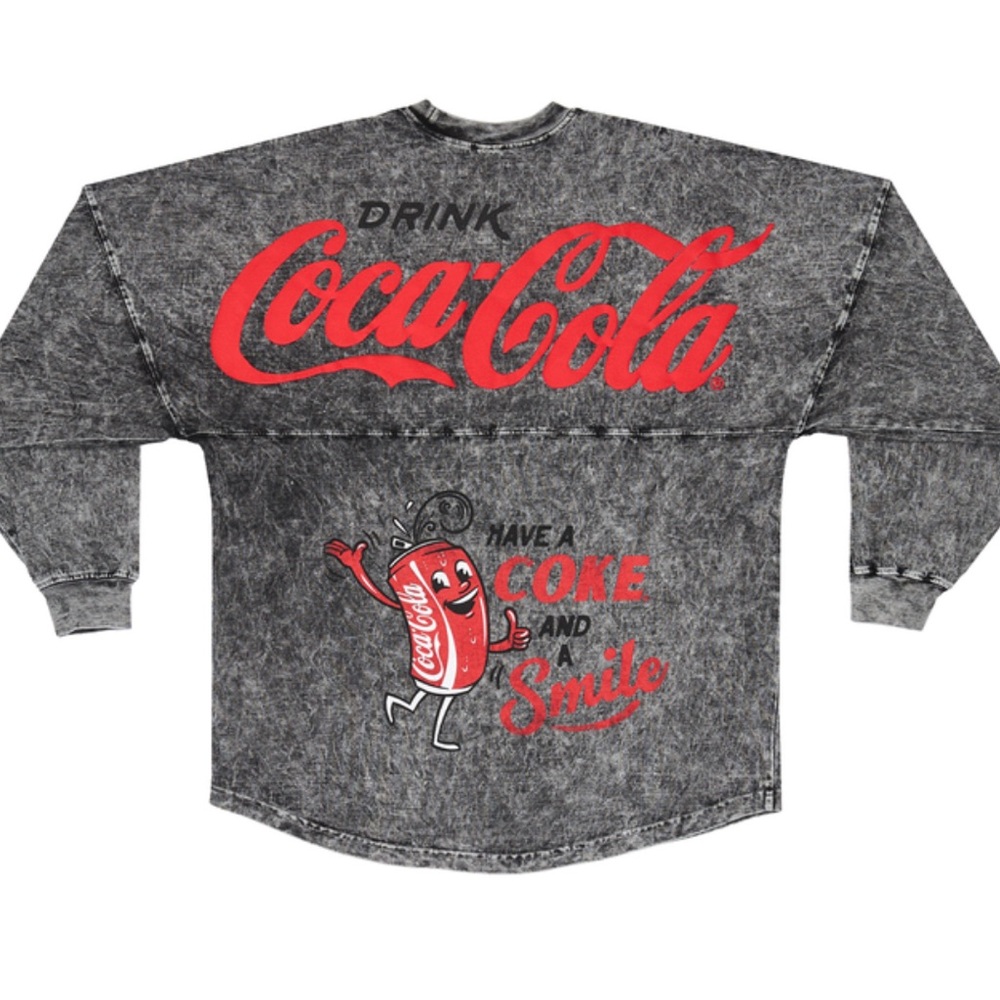 Coca Cola Graphic Print Long Sleeve Spirit Jersey Tee  gray Red classic Sz XS